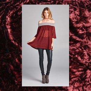 🆕 Burgundy Burnout Off Shoulder Tunic